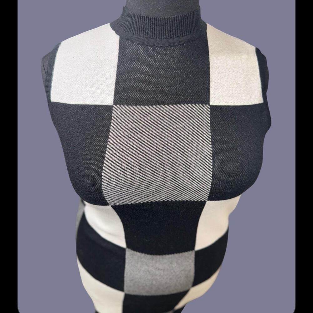 Masseys Black White Buffalo Check Sleeveless Mock Neck Sweater Dress L - Picture 4 of 7